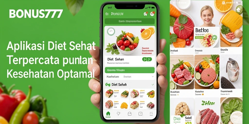 Antarmuka pengguna aplikasi BONUS777 untuk diet sehat.