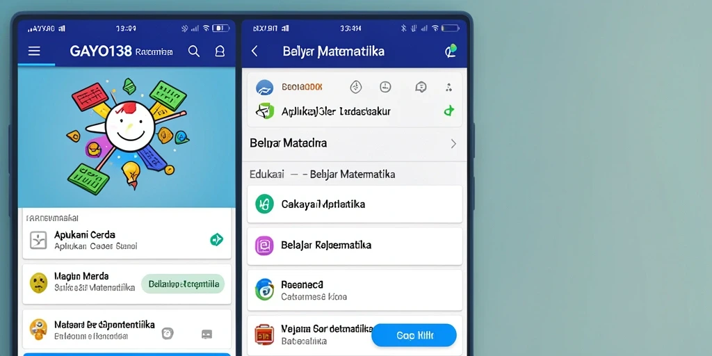 Antarmuka aplikasi GAYO138 untuk belajar matematika yang interaktif.