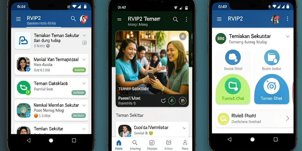 Screenshot antarmuka pengguna RVIP2 yang menampilkan pencarian teman sekitar.